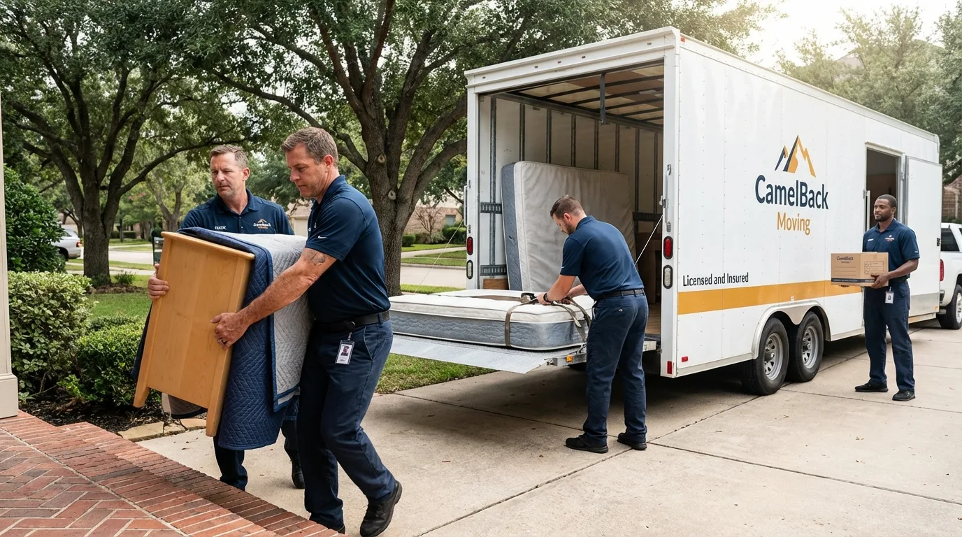 Crew loading residential truck for cross-state move from Franklin, OH